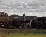 Famous Church Paintings - View of Ornans and Its Church Steeple